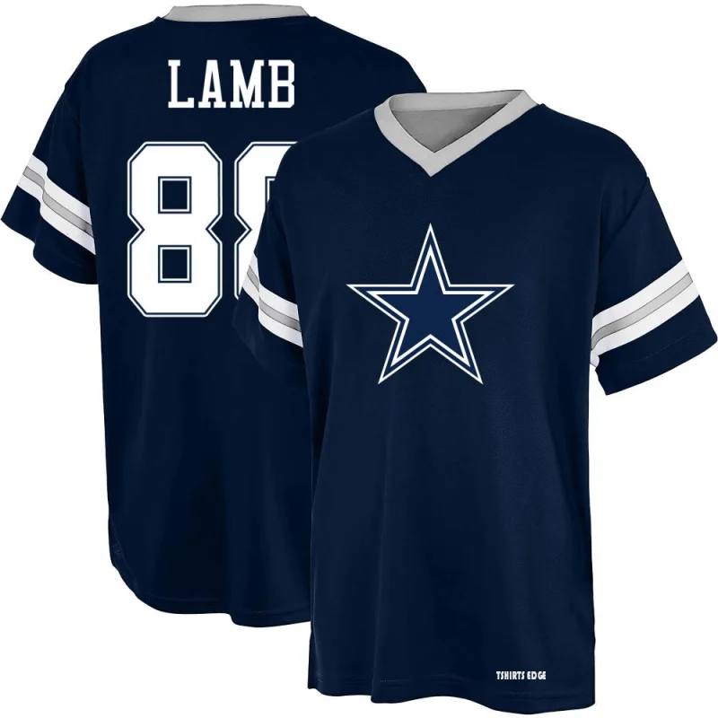 CeeDee Lamb Name & Number Game Day V-Neck T-Shirt - Navy Blue