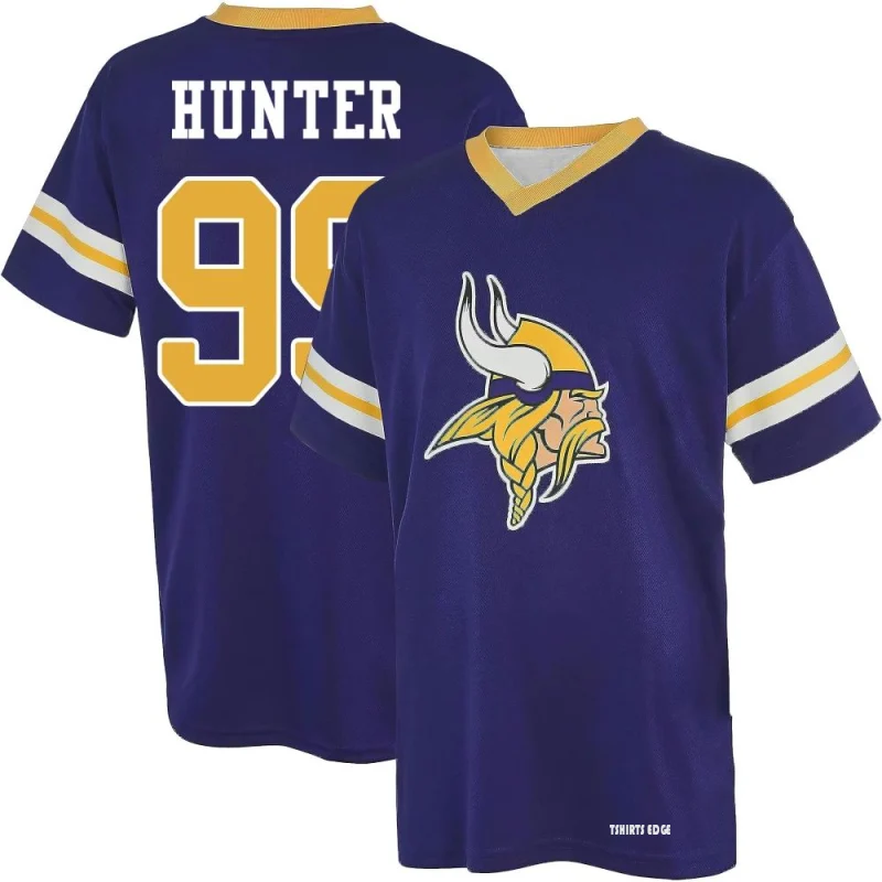 Danielle Hunter Name & Number Game Day V-Neck T-Shirt - Purple - Tshirtsedge