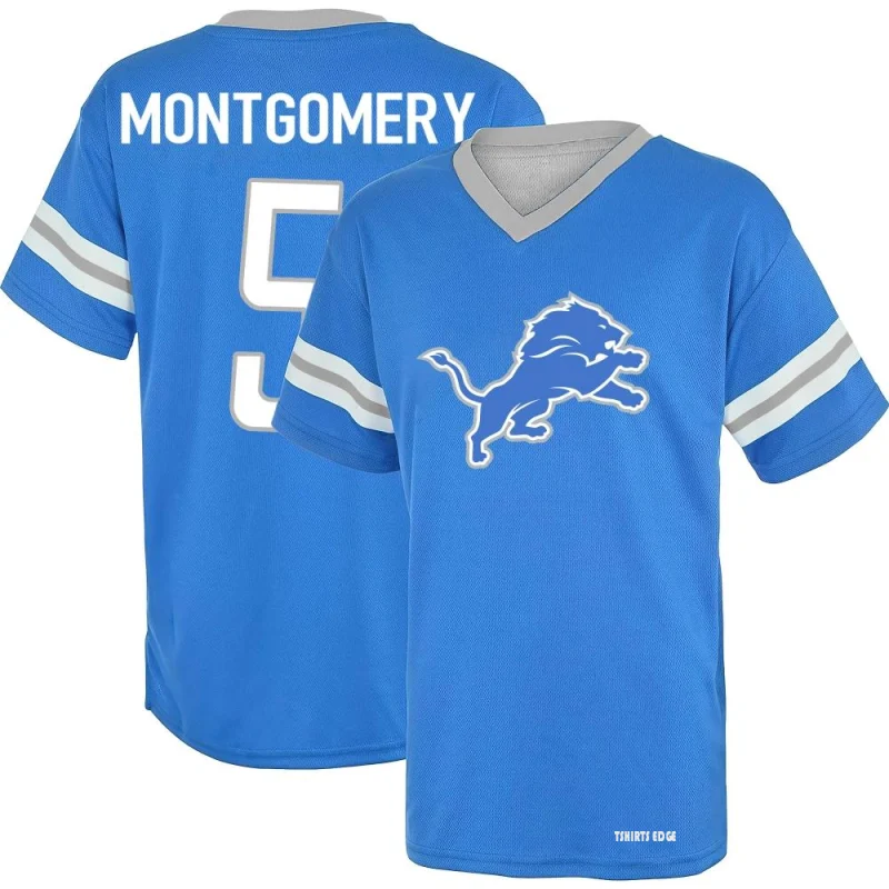 David Montgomery Los Name & Number Game Day V-Neck T-Shirt - Blue -  Tshirtsedge