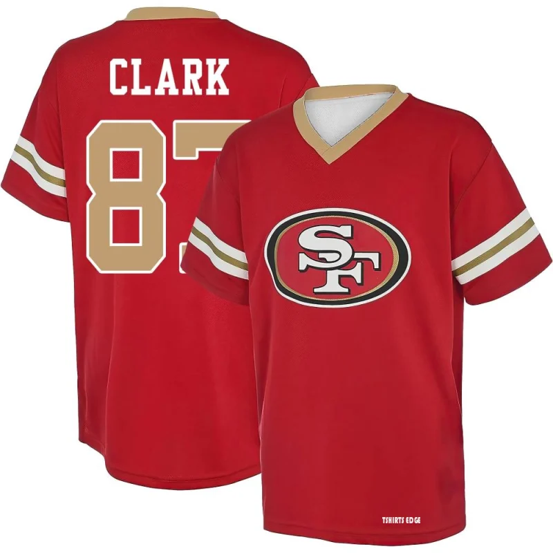 Dwight Clark Name & Number Game Day V-Neck T-Shirt - Red - Tshirtsedge