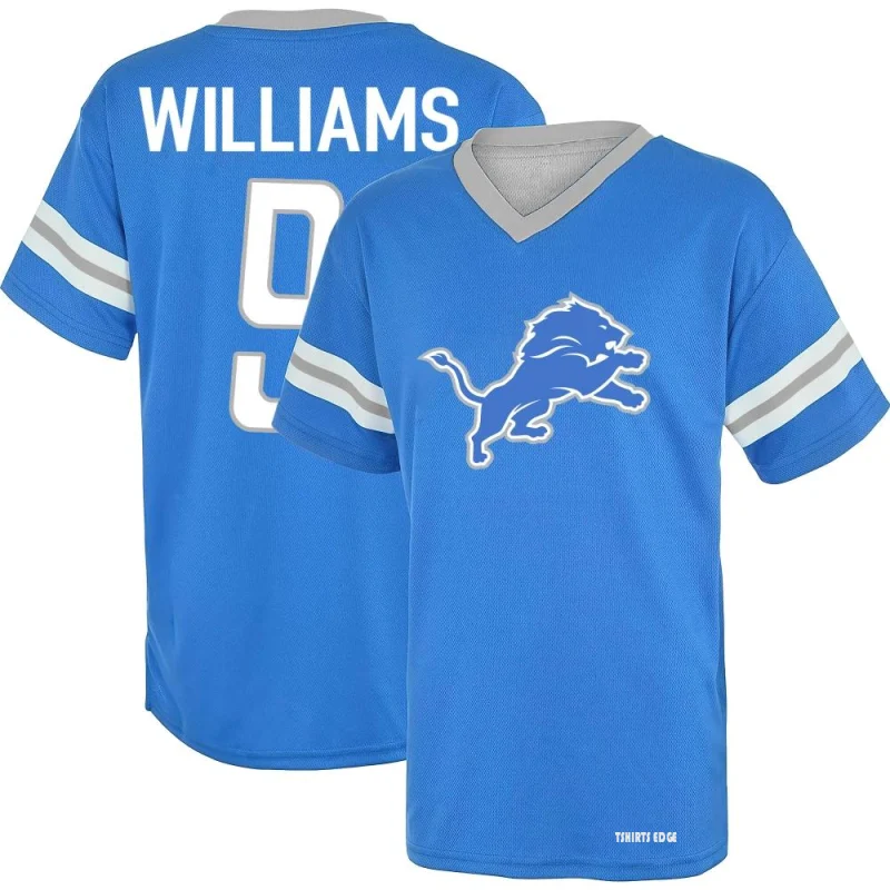 Jameson Williams Los Name & Number Game Day V-Neck T-Shirt - Blue