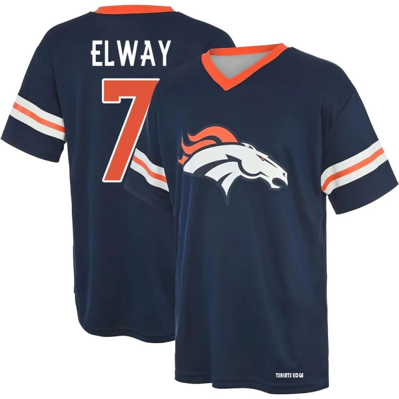 John Elway Name & Number Game Day V-Neck T-Shirt - Navy - Tshirtsedge