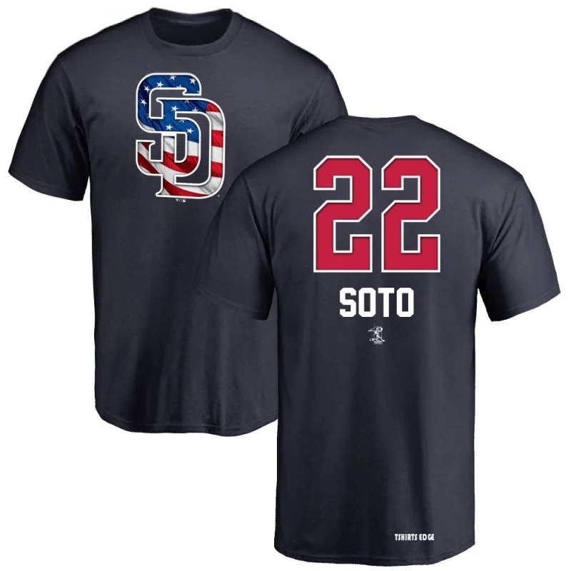Juan Soto Name and Number Banner Wave T-Shirt - Navy - Tshirtsedge