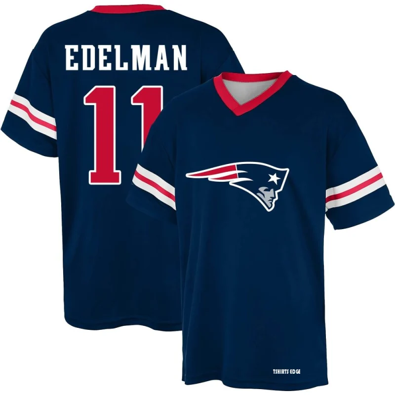 Julian Edelman Name & Number Game Day V-Neck T-Shirt - Navy - Tshirtsedge