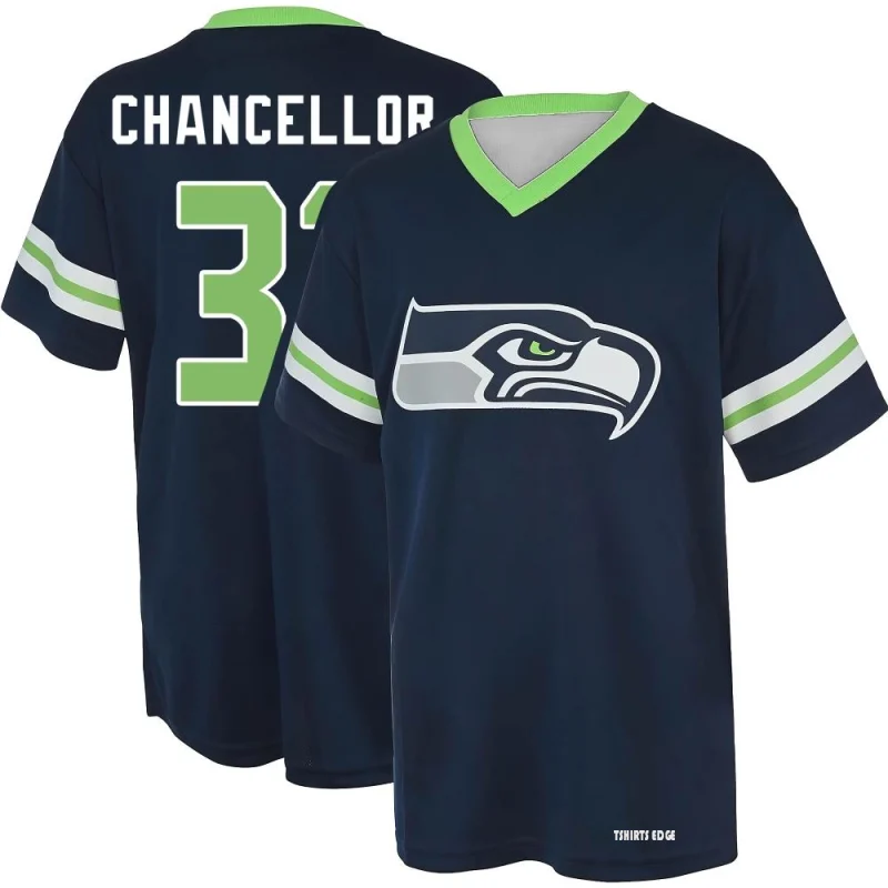 Kam Chancellor Name & Number Game Day V-Neck T-Shirt - Navy - Tshirtsedge