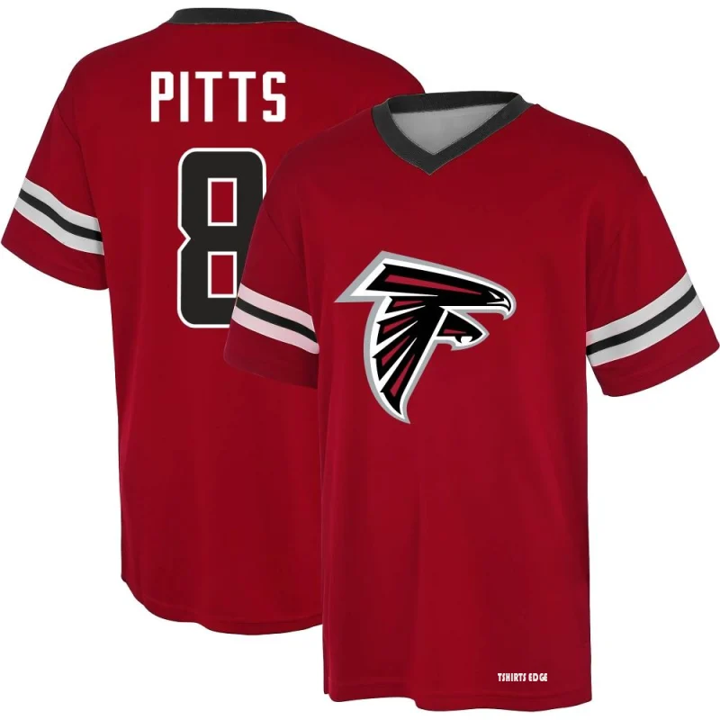 Kyle Pitts Name & Number Game Day V-Neck T-Shirt - Red - Tshirtsedge