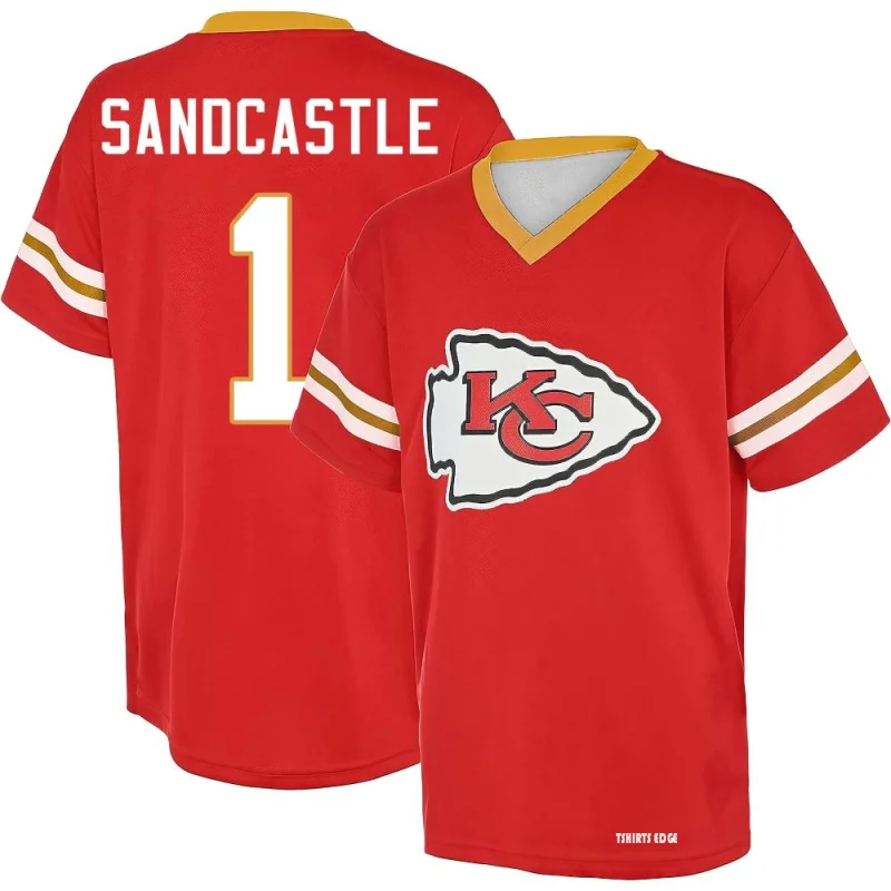 Leon Sandcastle Name & Number Game Day V-Neck T-Shirt - Red - Tshirtsedge