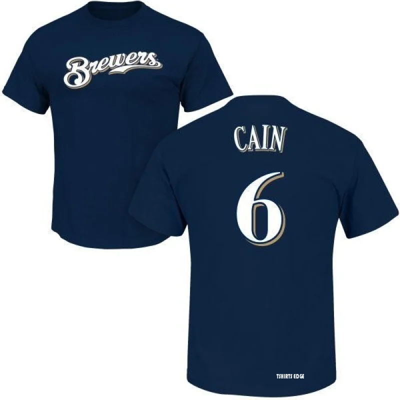 Lorenzo Cain Name & Number T-Shirt - Navy - Tshirtsedge