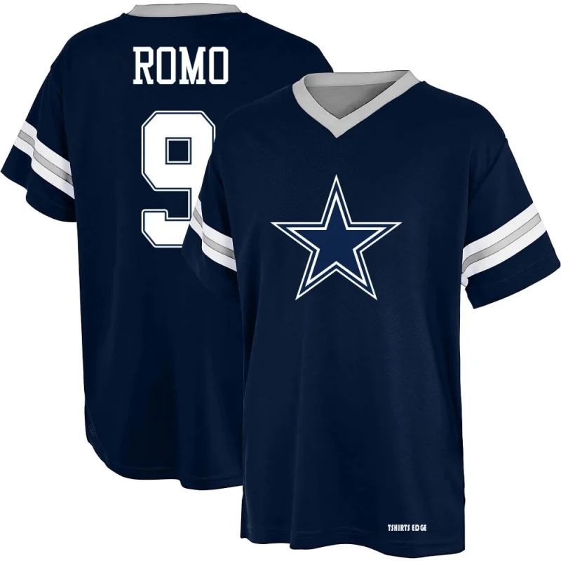 Tony Romo Name & Number Game Day V-Neck T-Shirt - Navy Blue - Tshirtsedge