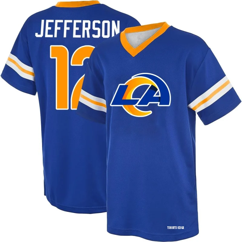 Van Jefferson Name & Number Game Day V-Neck T-Shirt - Royal - Tshirtsedge