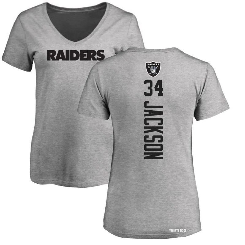 Women's Bo Jackson Backer V-Neck T-Shirt - Ash - Tshirtsedge