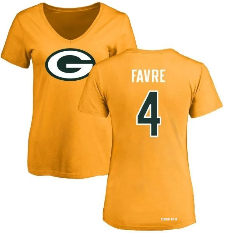 Tshirtsedge Women's Brett Favre Name & Number Slim Fit T-Shirt - Gold