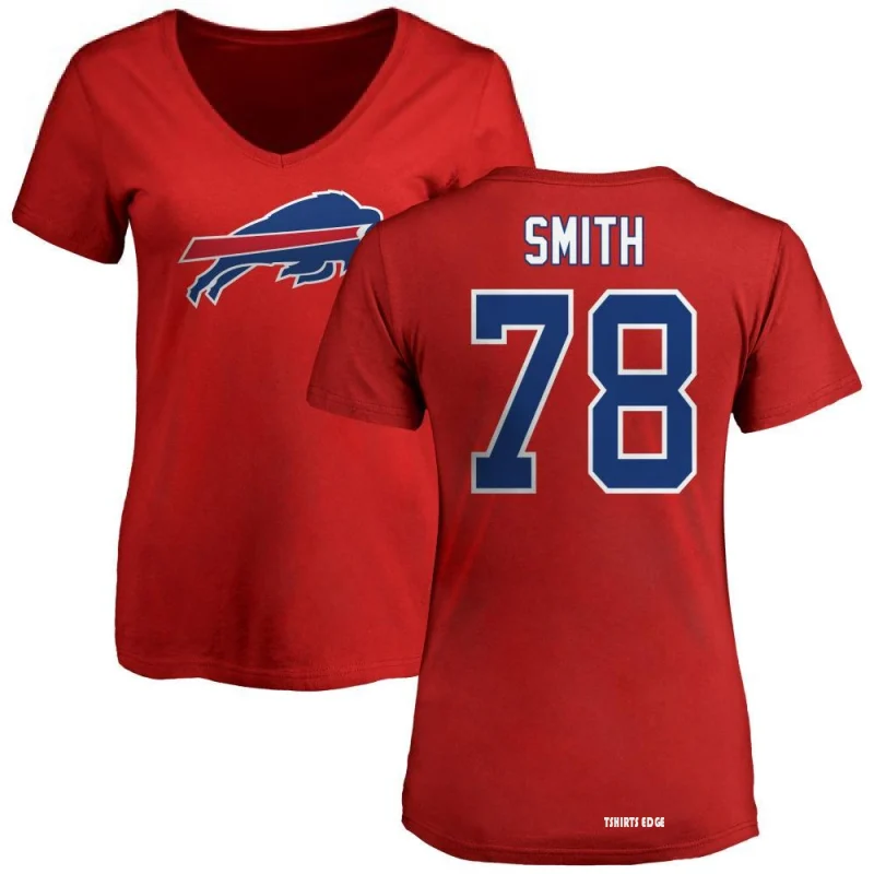 Women's Bruce Smith Name & Number Slim Fit T-Shirt - Red - Tshirtsedge