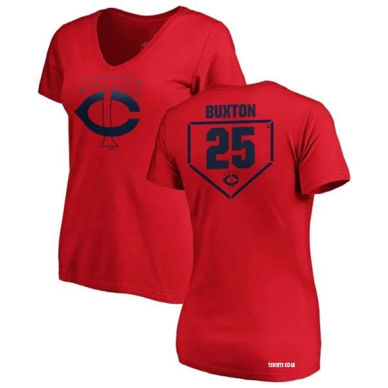 Women's Byron Buxton RBI Slim Fit V-Neck T-Shirt - Red - Tshirtsedge