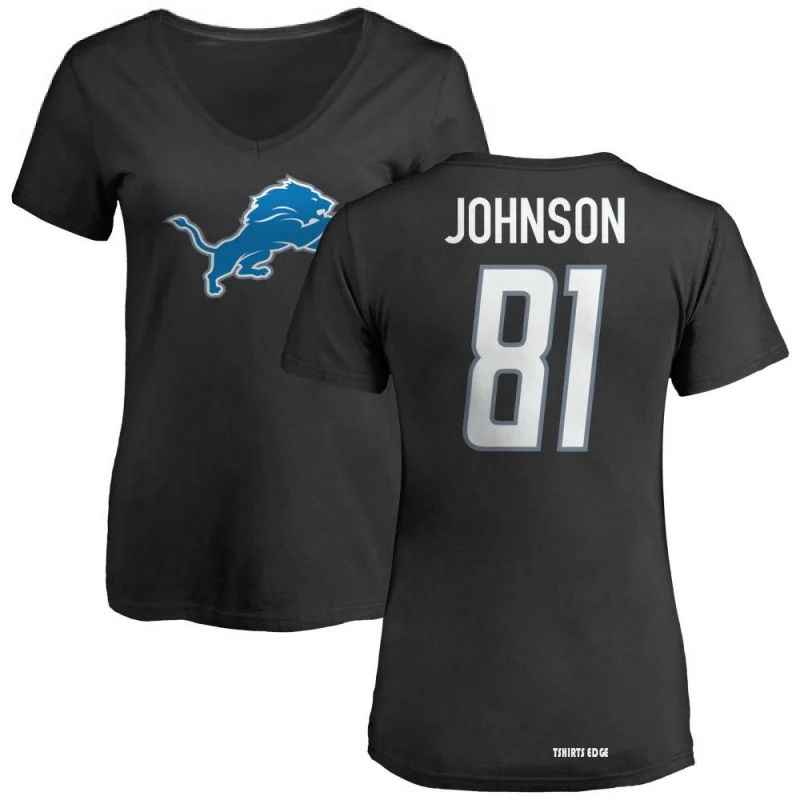 Women's Calvin Johnson Name & Number Slim Fit T-Shirt - Black