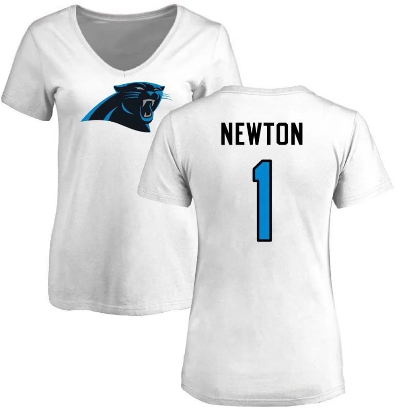 Tshirtsedge Women's Cam Newton Name & Number Slim Fit T-Shirt - White