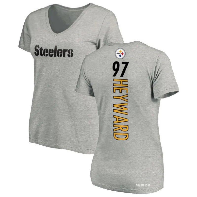 Women's Cameron Heyward Backer V-Neck T-Shirt - Ash - Tshirtsedge