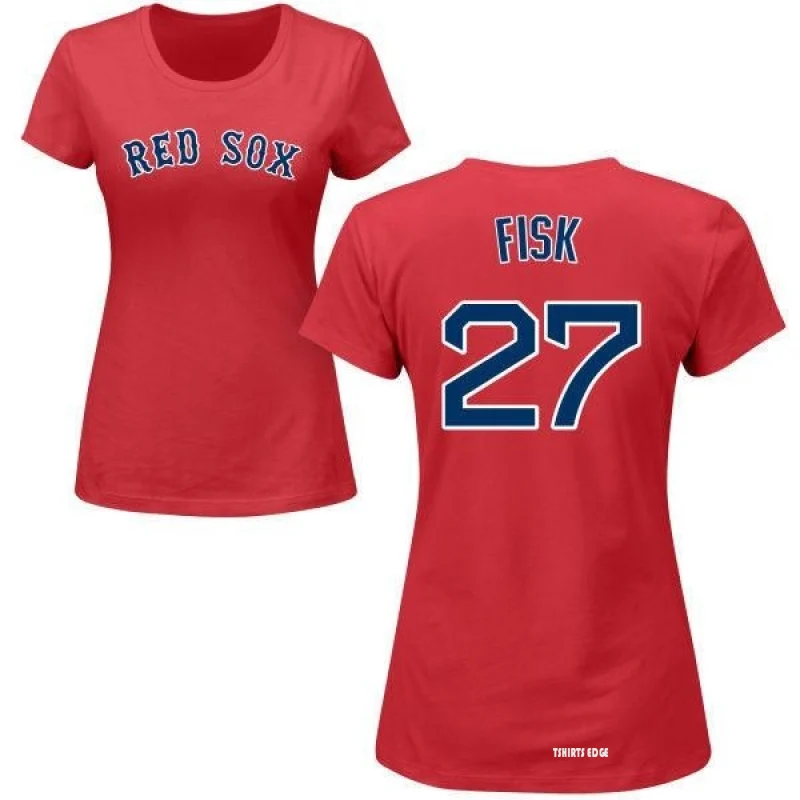 Women's Carlton Fisk Name and Number Banner Wave V-Neck T-Shirt