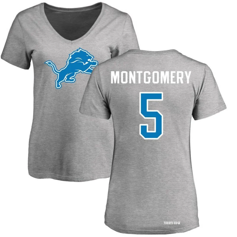 Women's David Montgomery Name & Number Slim Fit T-Shirt - Ash - Tshirtsedge
