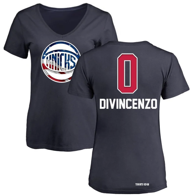 Women's Donte DiVincenzo Name and Number Banner Wave V-Neck T-Shirt - Navy  - Tshirtsedge