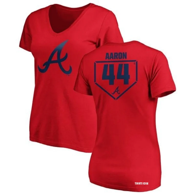 Women's Hank Aaron RBI Slim Fit V-Neck T-Shirt - Red - Tshirtsedge