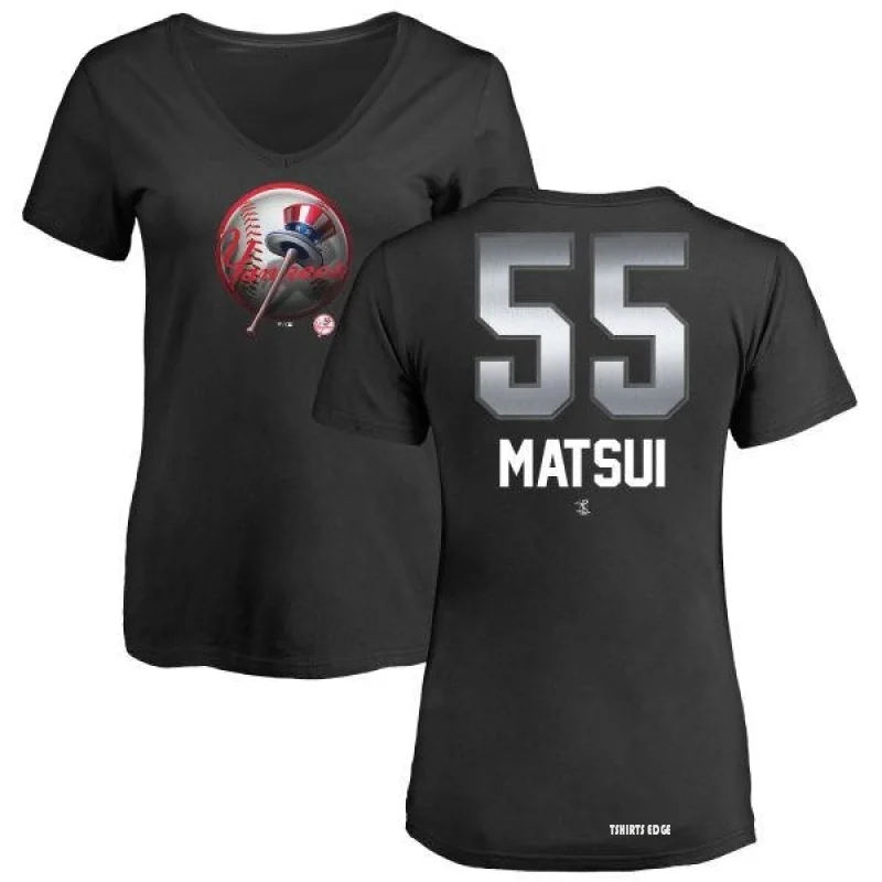 Women's Hideki Matsui Midnight Mascot V-Neck T-Shirt - Black