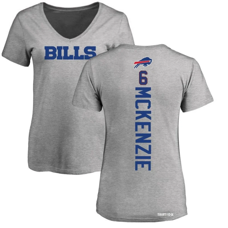 Women's Isaiah McKenzie Backer V-Neck T-Shirt - Ash - Tshirtsedge