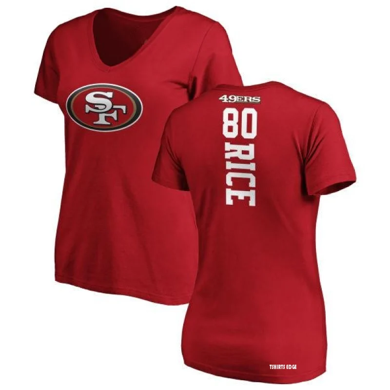 Women's Jerry Rice Backer Slim Fit T-Shirt - Red - Tshirtsedge