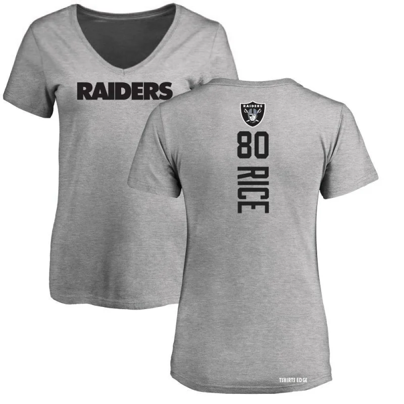 Women's Jerry Rice Backer V-Neck T-Shirt - Ash - Tshirtsedge