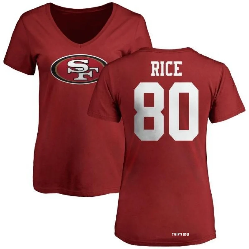 Women's Jerry Rice Name & Number Slim Fit T-Shirt - Red - Tshirtsedge