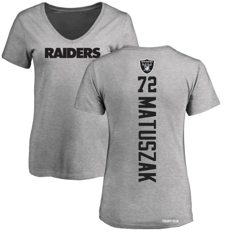 Women's John Matuszak Backer V-Neck T-Shirt - Ash - Tshirtsedge