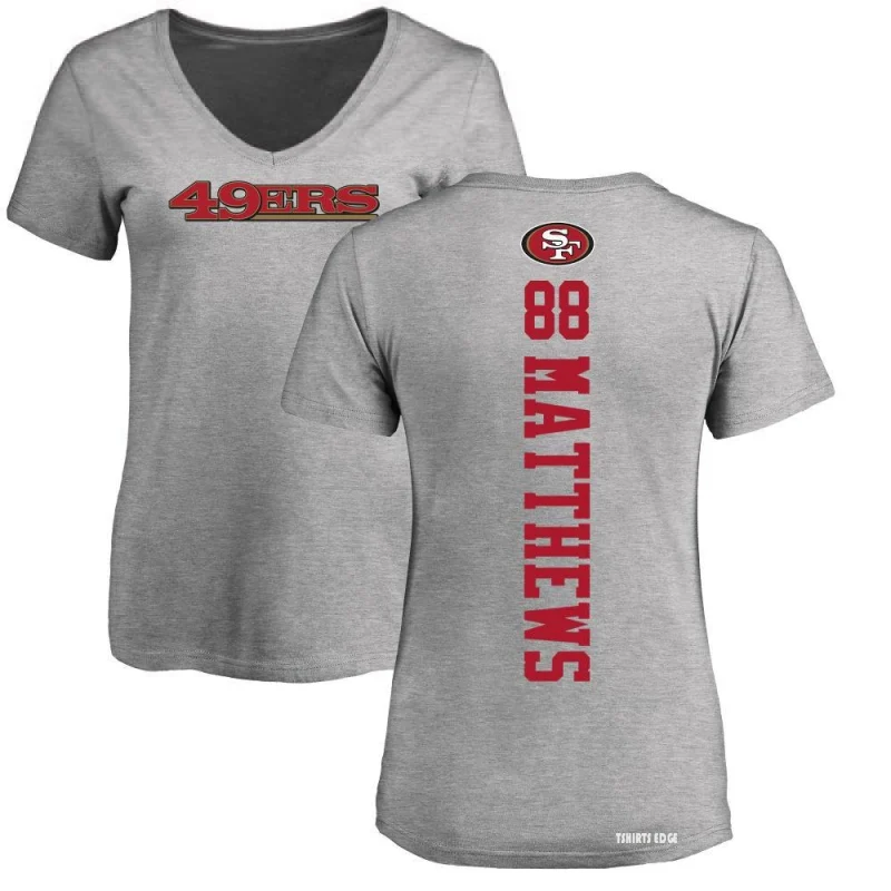 Women's Joe Montana Backer V-Neck T-Shirt - Ash - Tshirtsedge