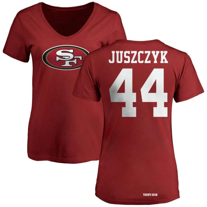 Tshirtsedge Women's Kyle Juszczyk Name & Number Slim Fit T-Shirt - Red