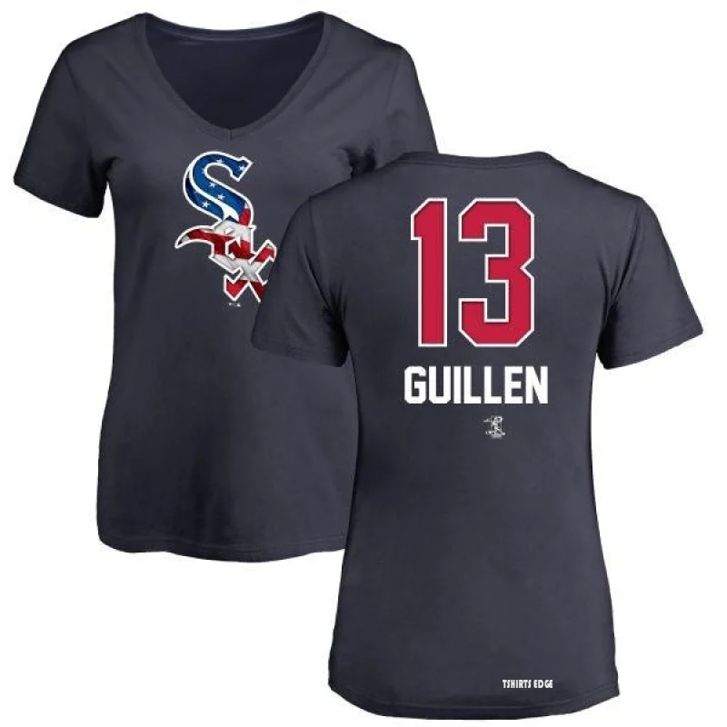 Ozzie Guillen Name and Number Banner Wave T-Shirt - Navy - Tshirtsedge