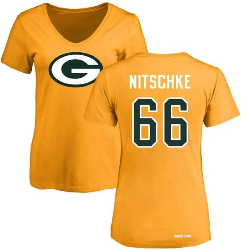 Tshirtsedge Women's Ray Nitschke Name & Number Slim Fit T-Shirt - Gold