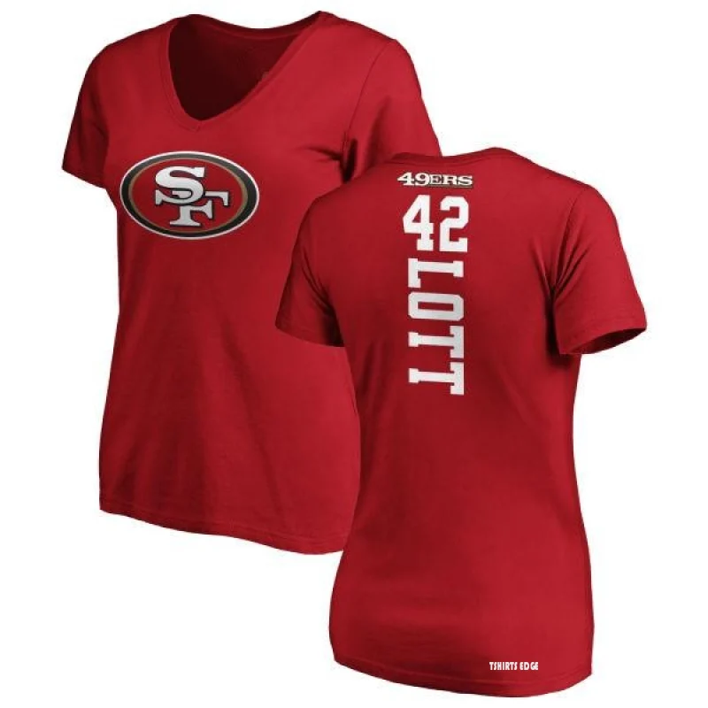 Women's Ronnie Lott Backer V-Neck T-Shirt - Ash - Tshirtsedge