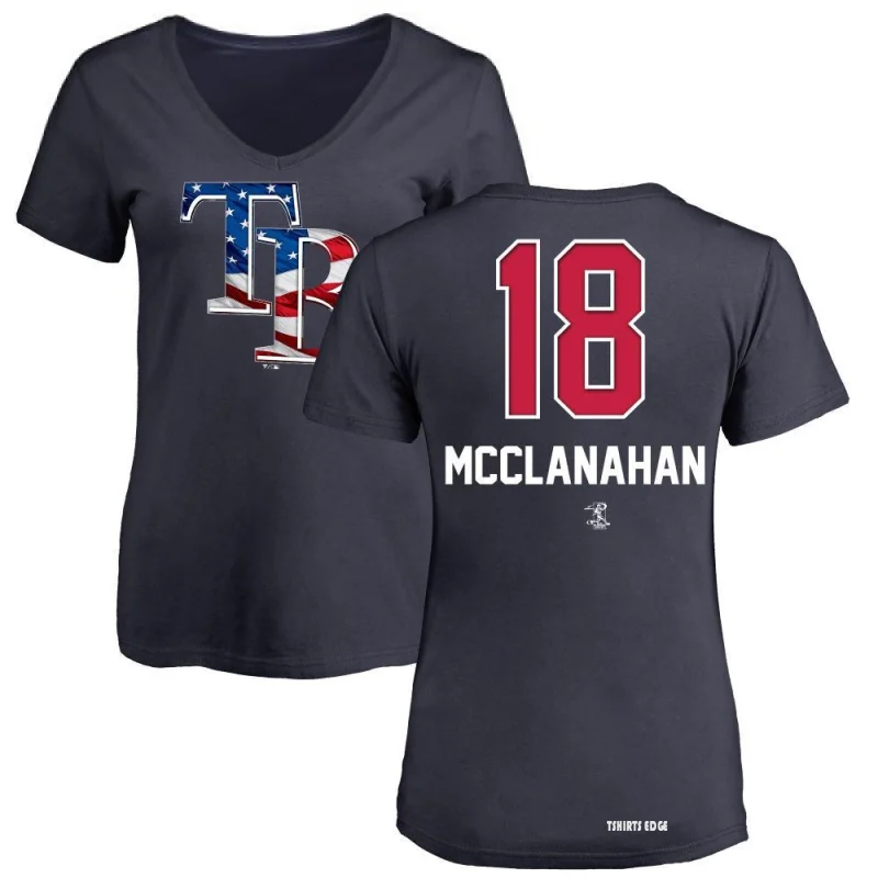 Women's Shane McClanahan Name and Number Banner Wave V-Neck T-Shirt - Navy  - Tshirtsedge
