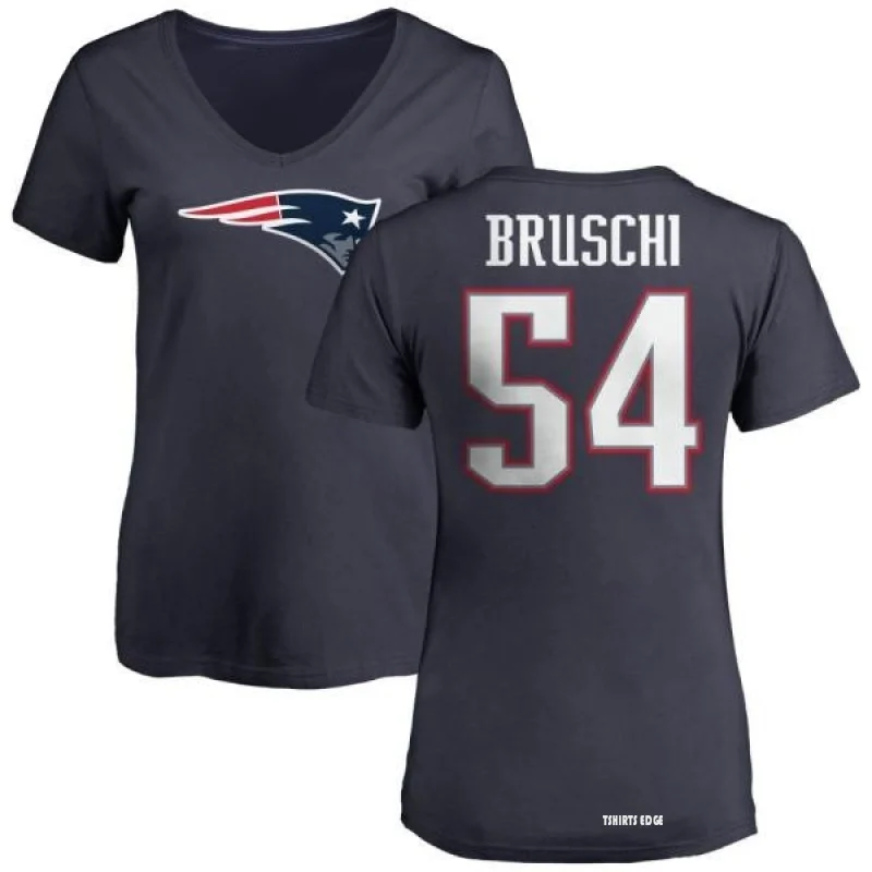 Tedy Bruschi Name & Number Game Day V-Neck T-Shirt - Navy - Tshirtsedge