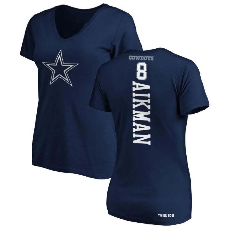 Tshirtsedge Women's Troy Aikman Backer T-Shirt - Navy