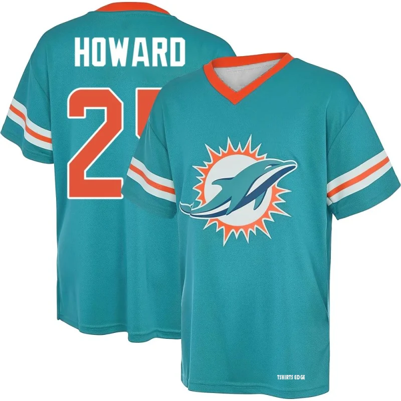 Xavien Howard Name & Number Game Day V-Neck T-Shirt - Aqua - Tshirtsedge